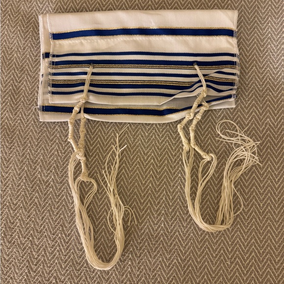 3012 Tallit Talis Prayer Shawl Acrylic Made In Israel Blue And Gold 9” X 39.5” - Picture 3 of 12